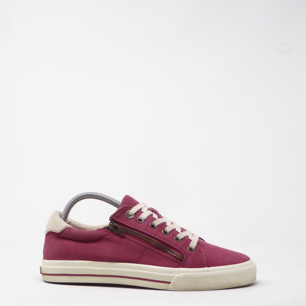 Taos Women Sneaker Berry Red Z Soul Canvas Side Zip Lace Up Shoes Size 9.5